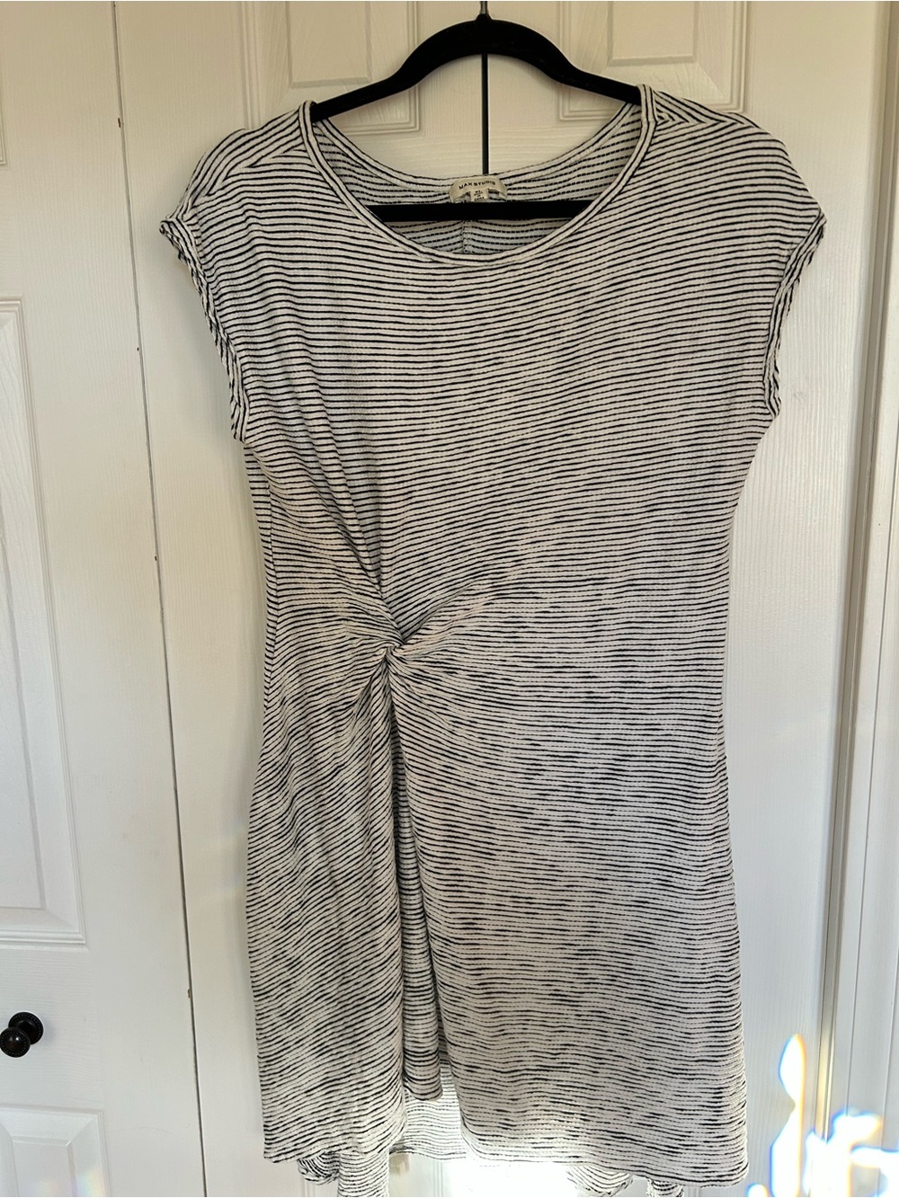 Max Studio Black & White Striped Knot-Front Midi Dress